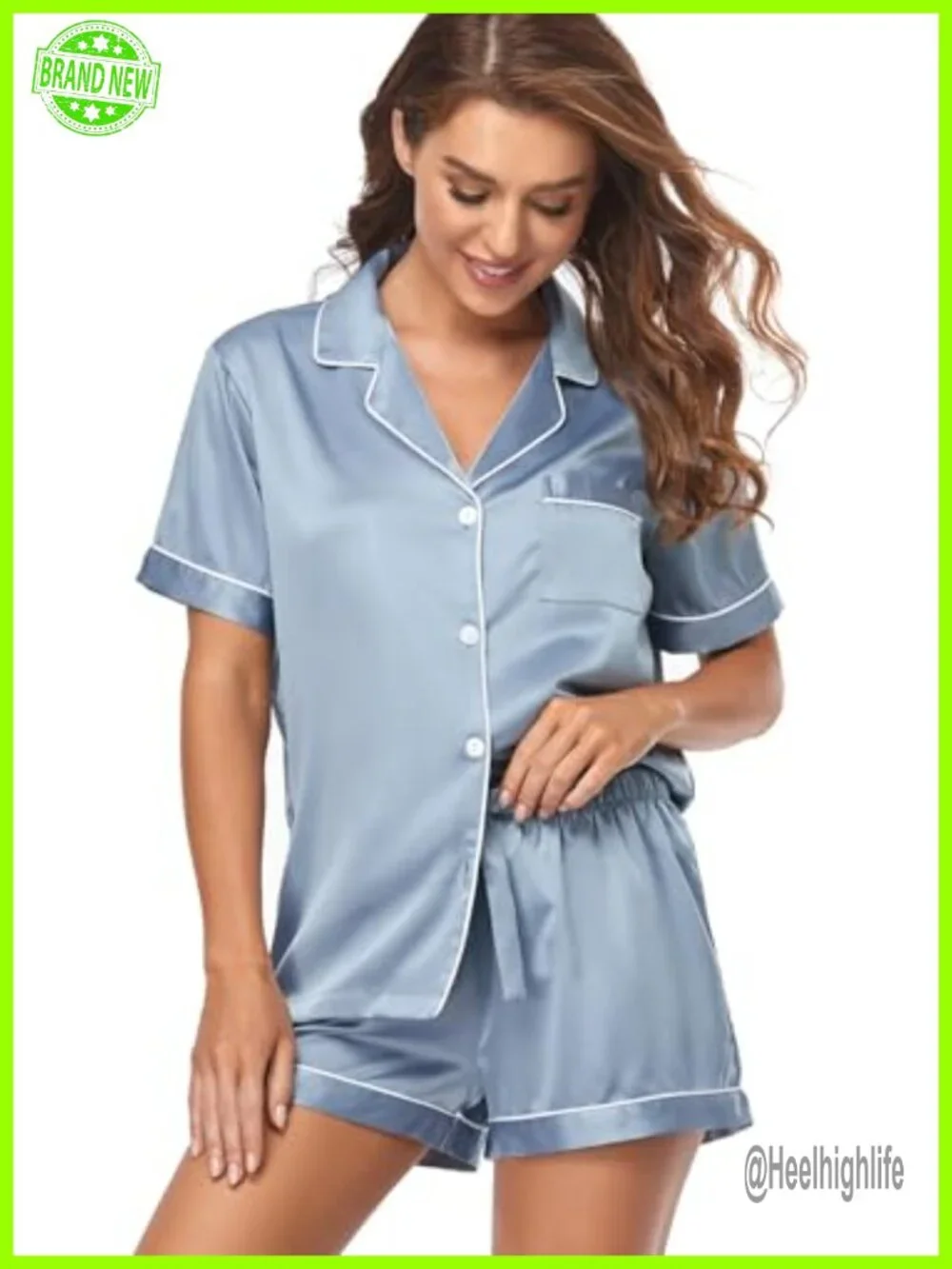 Women's Satin Pajama Set 2-Piece Button Down Short Sleeve Silky Sleepwear